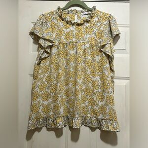 DR2 Floral Yellow and White Blouse XL